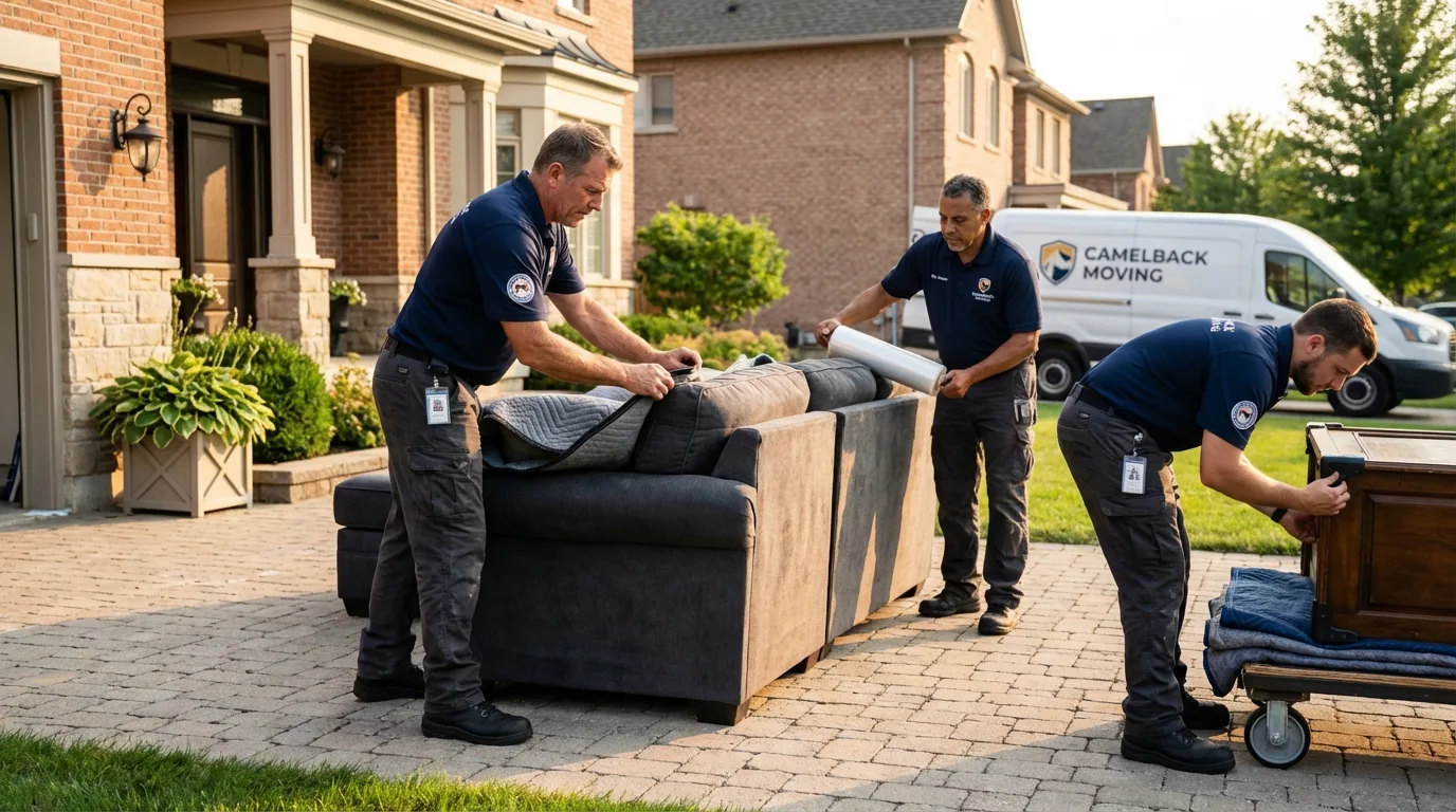 Large estate moving crew wrapping furniture in Meridian, ID